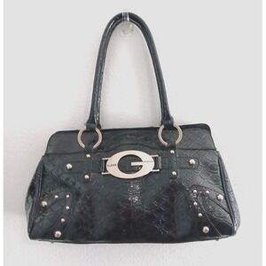Vintage 90s Y2K Guess Black Purse Vegan G logo O-Ring Studded Alligator Shoulder